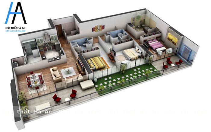 Bản vẽ thiết kế nội thất căn chung cư cao cấp 3 PN