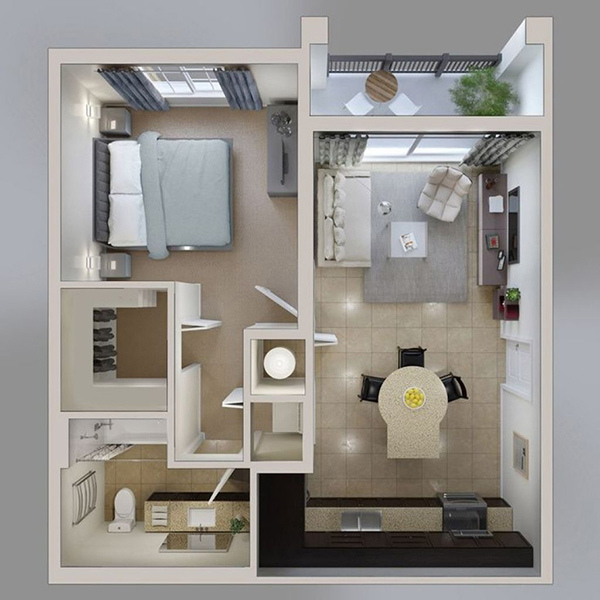 Mẫu thiết kế chung cư 1 phòng ngủ không gian sống hoàn hảo
