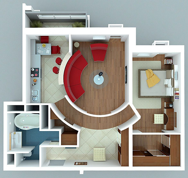 Mẫu thiết kế chung cư 1 phòng ngủ thiết kế độc đáo ấn tượng