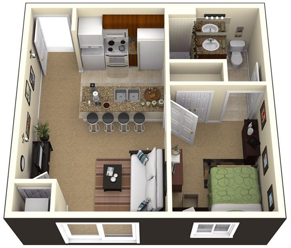 Mẫu thiết kế chung cư 1 phòng ngủ tiện nghi cao cấp