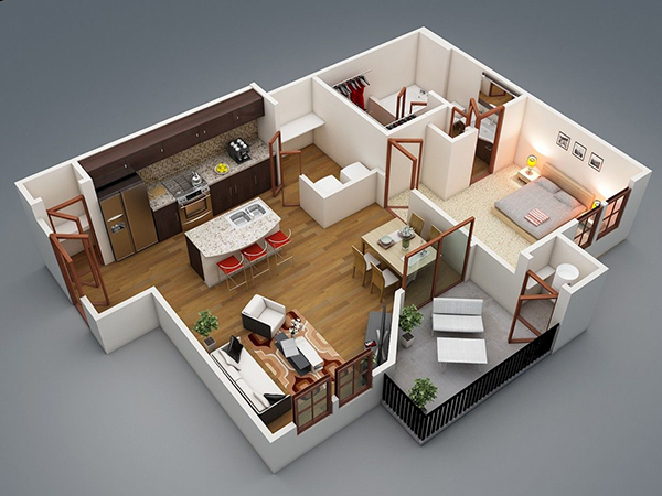 Mẫu thiết kế chung cư 1 phòng ngủ ưu tiên diện tích phòng ngủ
