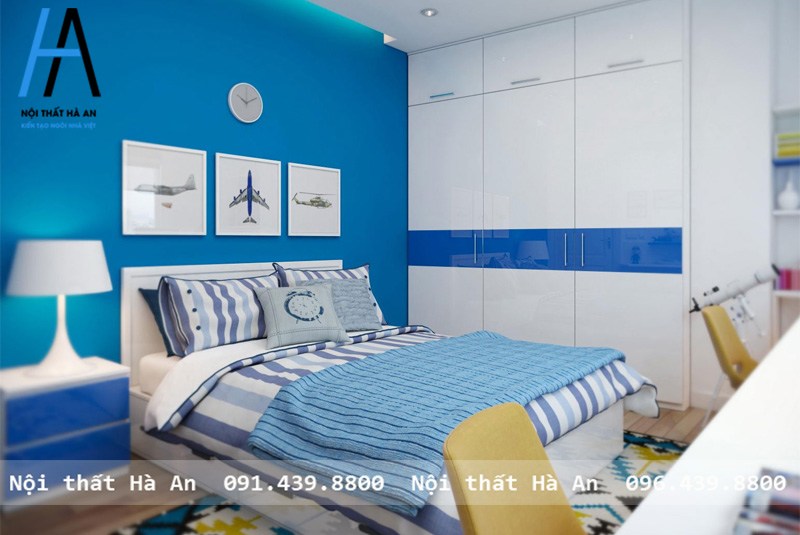 tông màu trắng xanh cho phòng ngủ