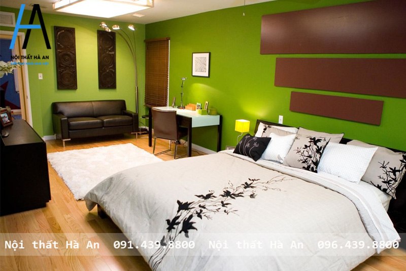 tông màu xanh lá cho không gian phòng ngủ